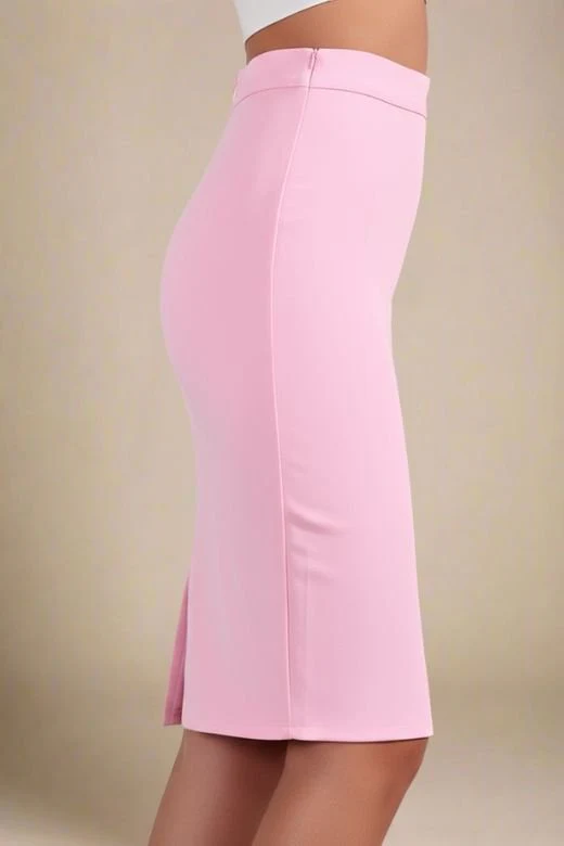 Pencil High Waist Bandage Knee Length Skirt - Blush Pink - Image 4