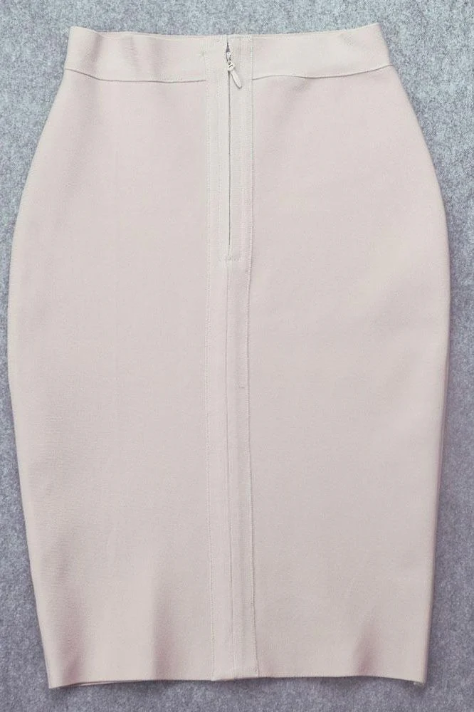 Pencil High Waist Bandage Knee Length Skirt - Cream - Image 10