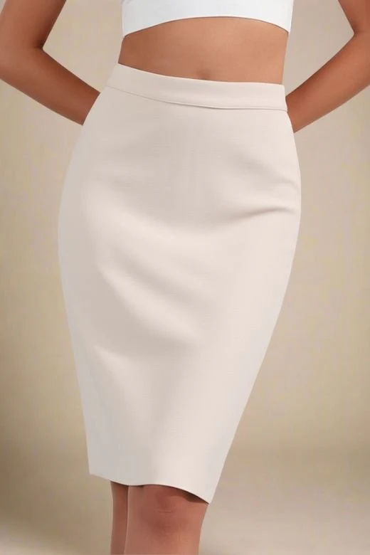 Pencil High Waist Bandage Knee Length Skirt - Cream - Image 2