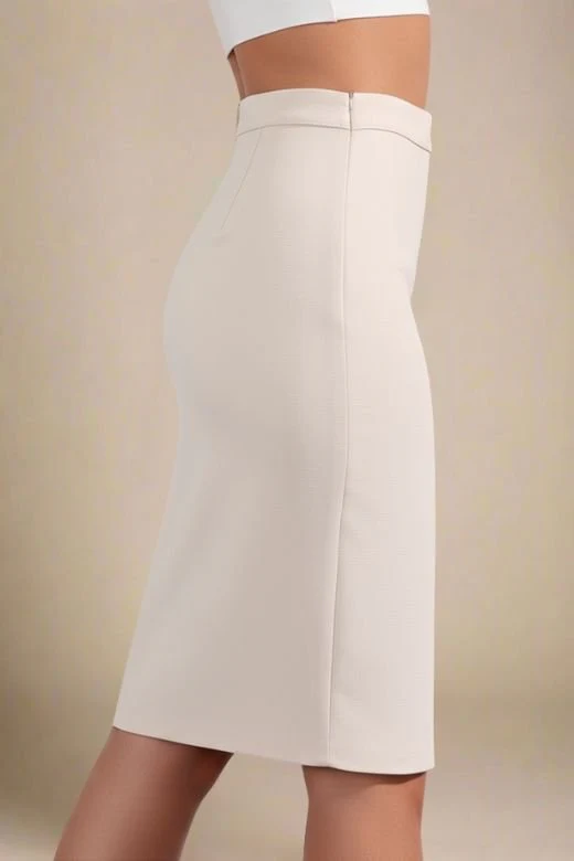Pencil High Waist Bandage Knee Length Skirt - Cream - Image 3