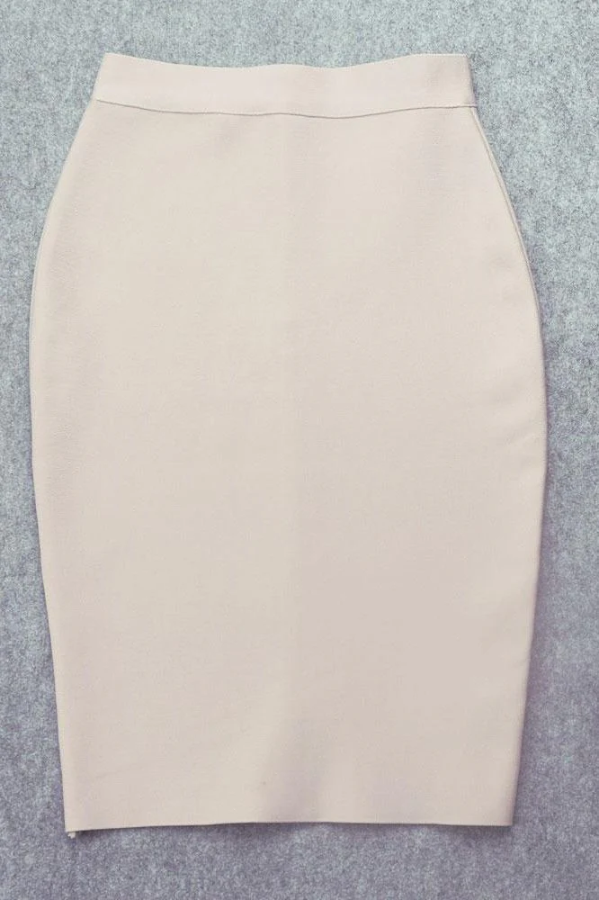 Pencil High Waist Bandage Knee Length Skirt - Cream - Image 9