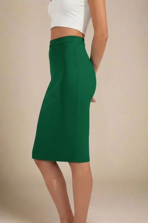 Pencil High Waist Bandage Knee Length Skirt - Emerald Green - Image 3