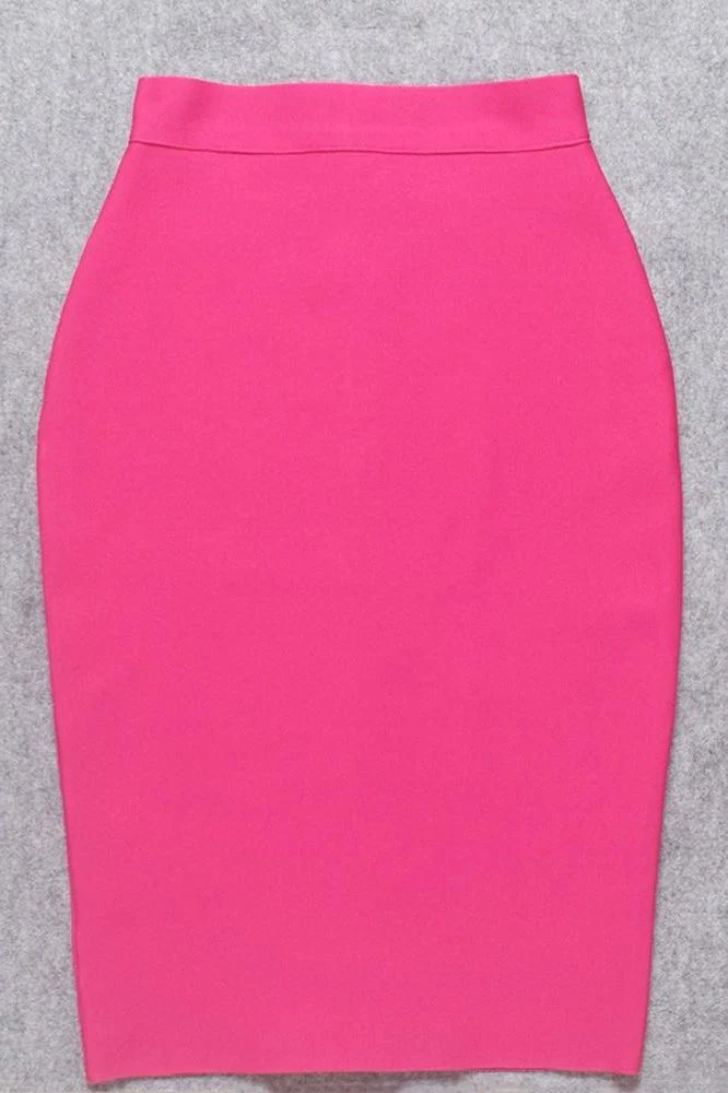 Pencil High Waist Bandage Knee Length Skirt - Hot Pink - Image 10