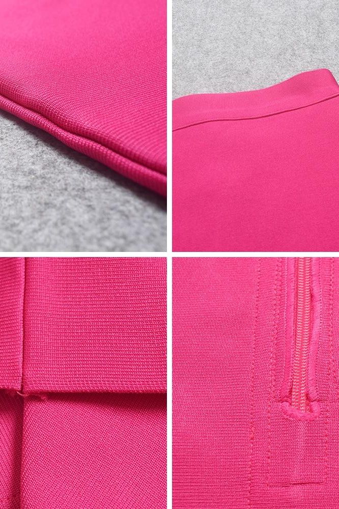 Pencil High Waist Bandage Knee Length Skirt - Hot Pink - Image 11