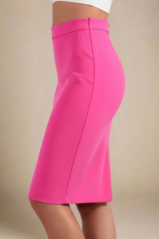 Pencil High Waist Bandage Knee Length Skirt - Hot Pink - Image 4