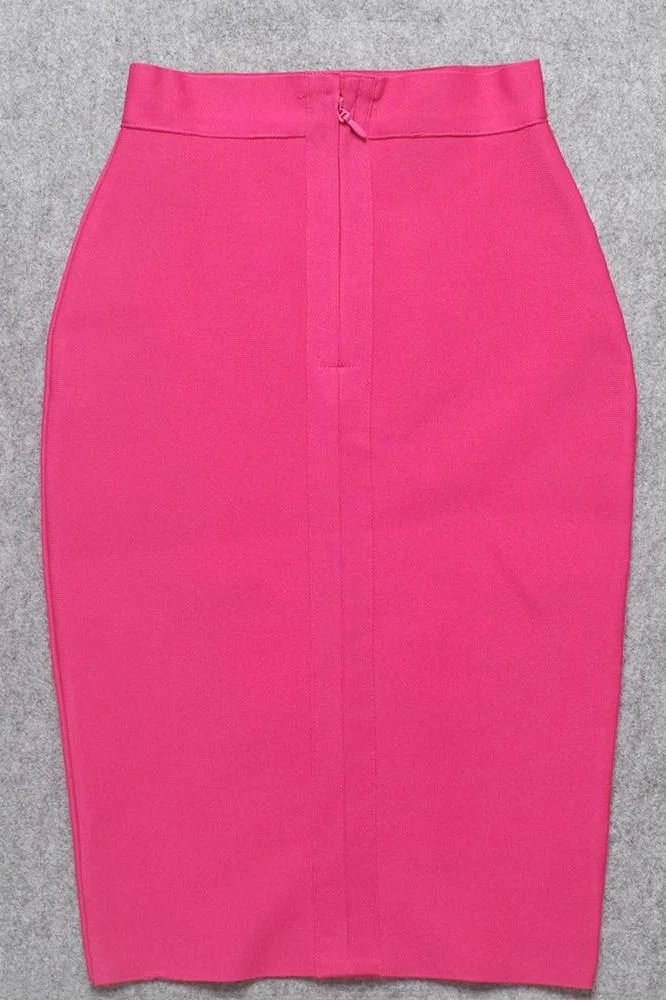 Pencil High Waist Bandage Knee Length Skirt - Hot Pink - Image 9