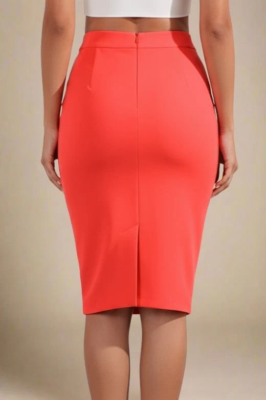 Pencil High Waist Bandage Knee Length Skirt - Lipstick Red - Image 4
