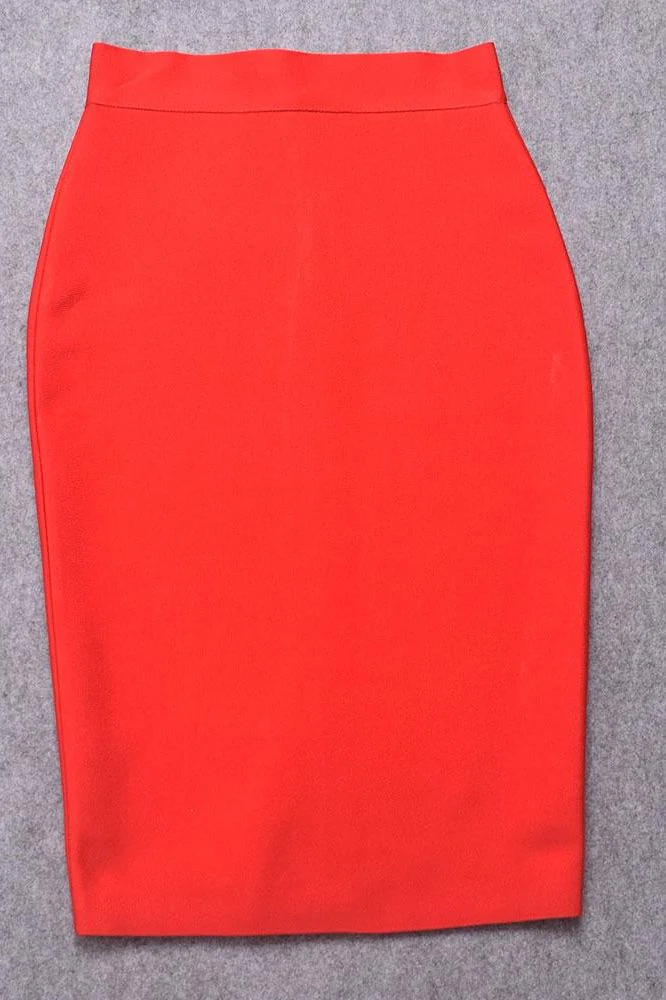 Pencil High Waist Bandage Knee Length Skirt - Lipstick Red - Image 6