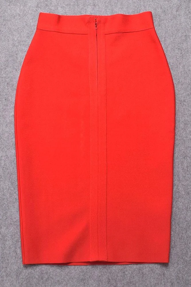 Pencil High Waist Bandage Knee Length Skirt - Lipstick Red - Image 7