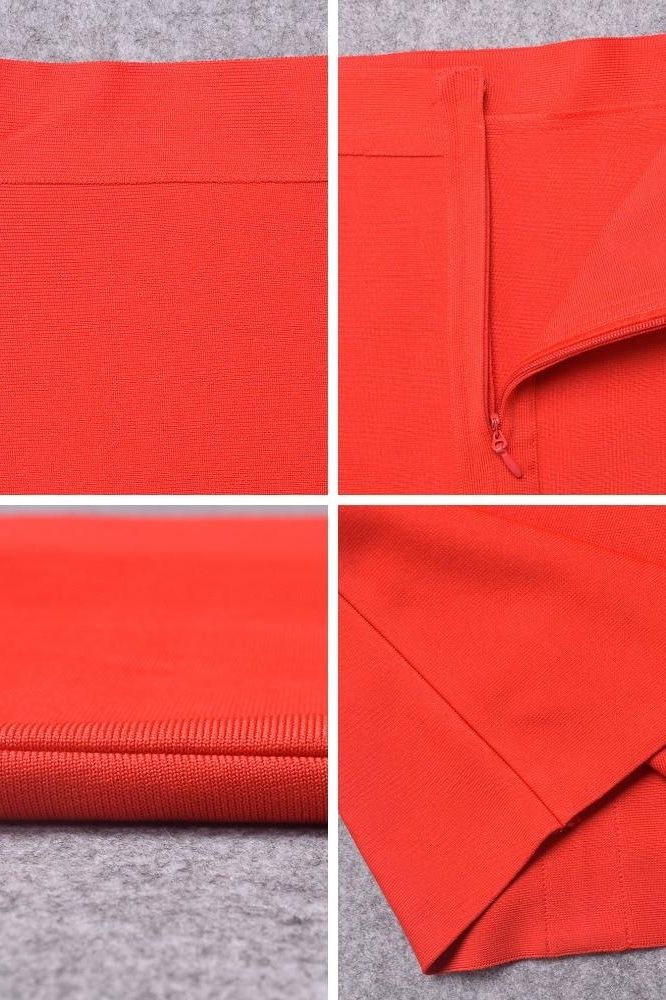 Pencil High Waist Bandage Knee Length Skirt - Lipstick Red - Image 8
