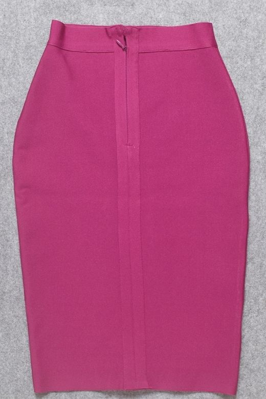 Pencil High Waist Bandage Knee Length Skirt - Magenta Pink - Image 11