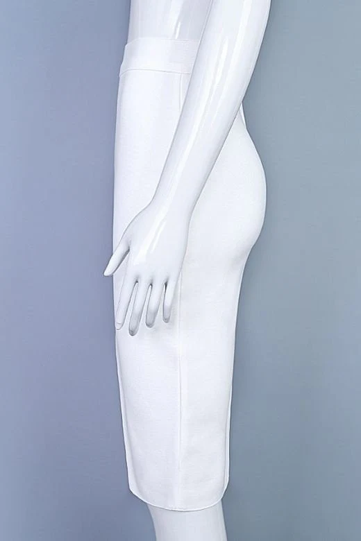 Pencil High Waist Bandage Knee Length Skirt - White Pearl - Image 10