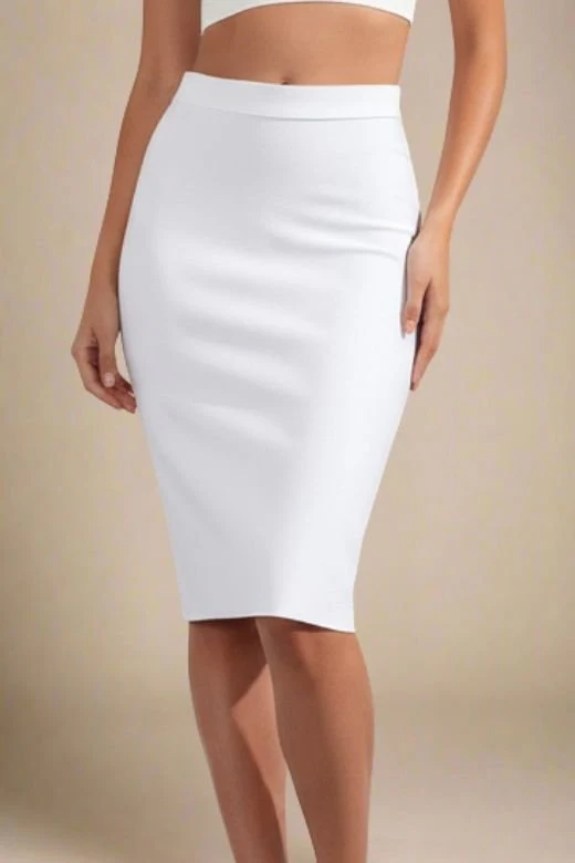 Pencil High Waist Bandage Knee Length Skirt - White Pearl - Image 2