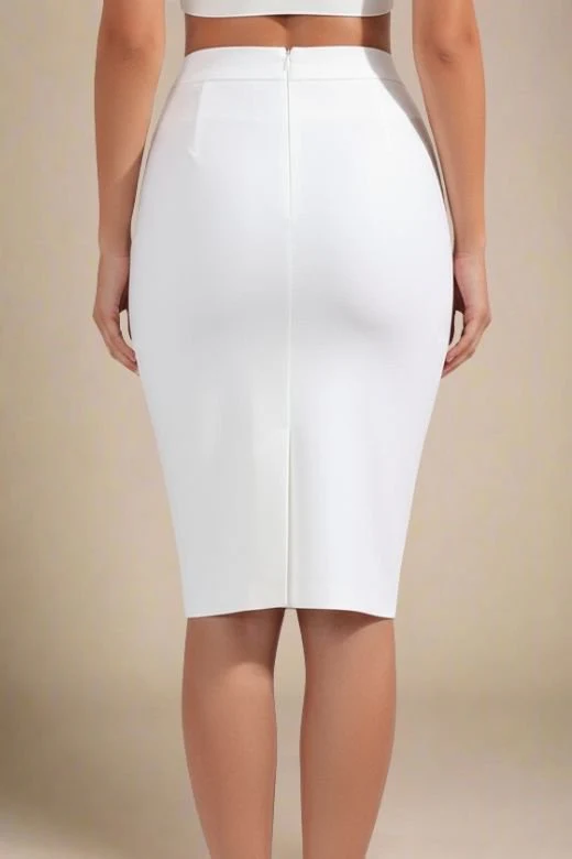 Pencil High Waist Bandage Knee Length Skirt - White Pearl - Image 3