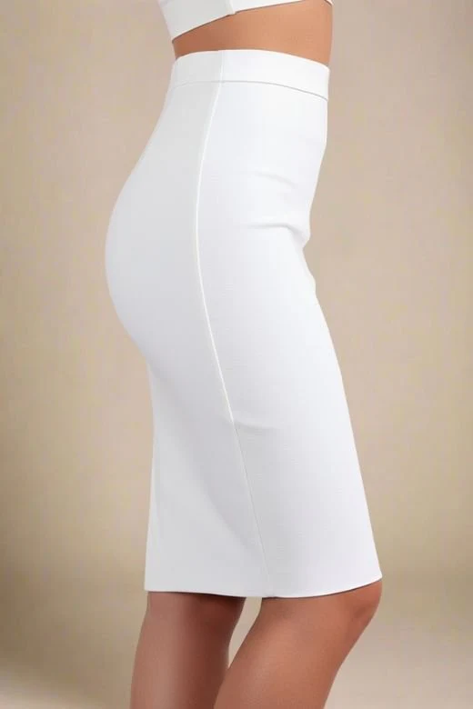 Pencil High Waist Bandage Knee Length Skirt - White Pearl - Image 4