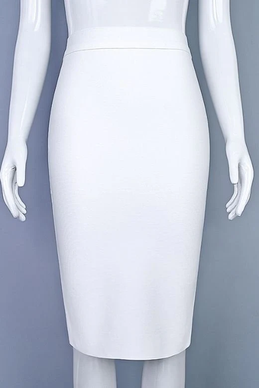 Pencil High Waist Bandage Knee Length Skirt - White Pearl - Image 8