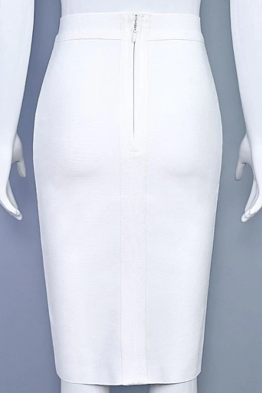 Pencil High Waist Bandage Knee Length Skirt - White Pearl - Image 9