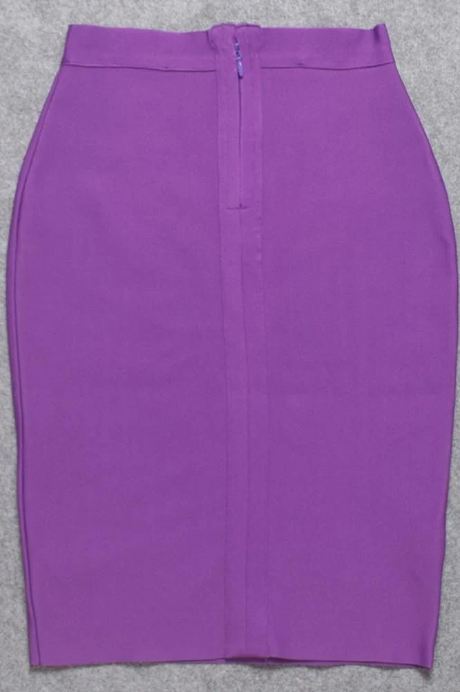Pencil High Waist Bandage Knee Length Skirt - Plum Purple - Image 10