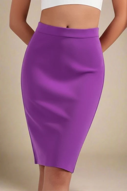 Pencil High Waist Bandage Knee Length Skirt - Plum Purple - Image 2