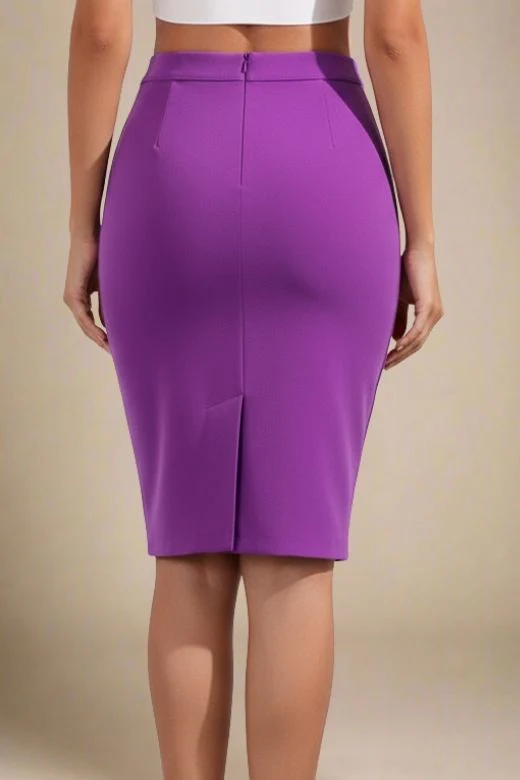 Pencil High Waist Bandage Knee Length Skirt - Plum Purple - Image 4