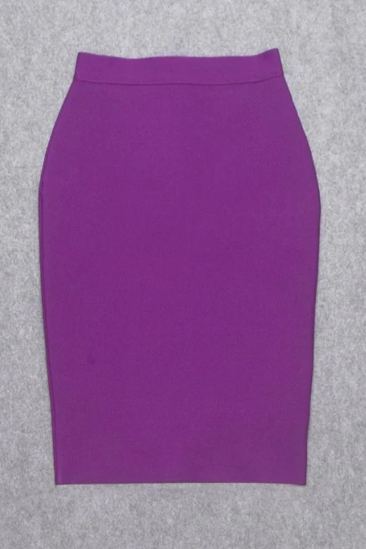 Pencil High Waist Bandage Knee Length Skirt - Plum Purple - Image 9