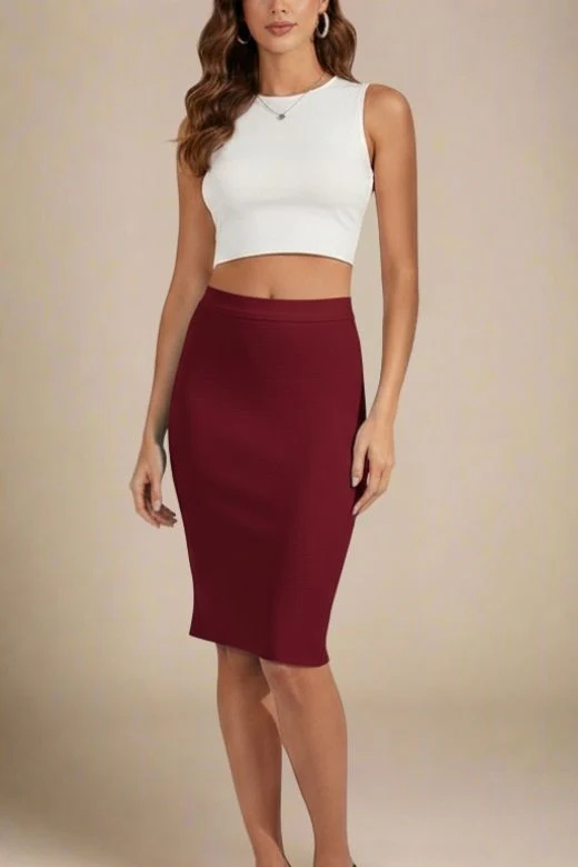 Pencil High Waist Bandage Knee Length Skirt - Red Wine