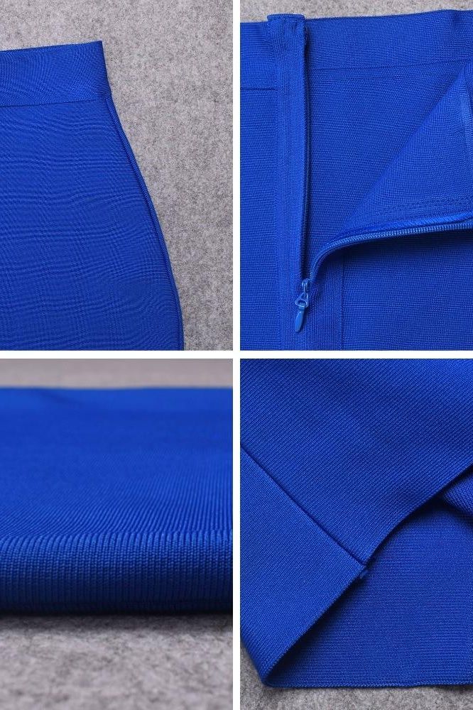 Pencil High Waist Bandage Knee Length Skirt - Royal Blue - Image 10