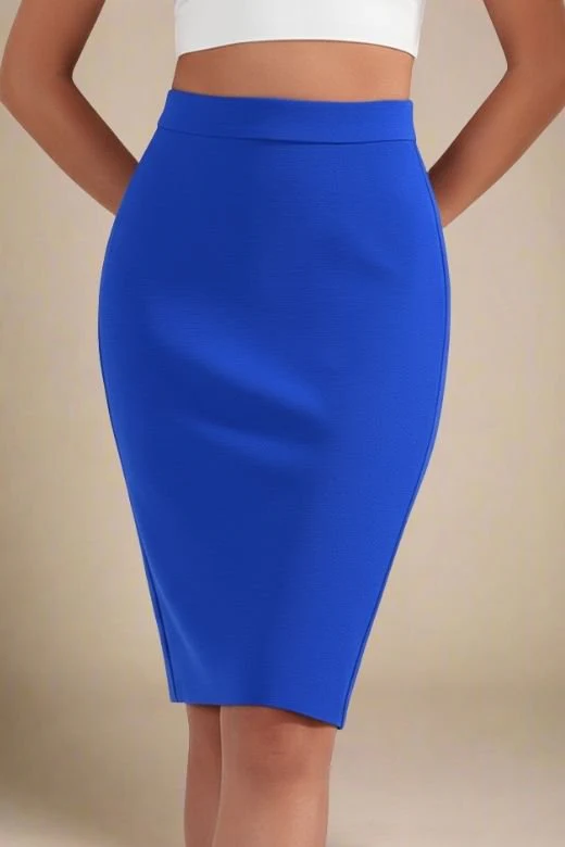 Pencil High Waist Bandage Knee Length Skirt - Royal Blue - Image 2