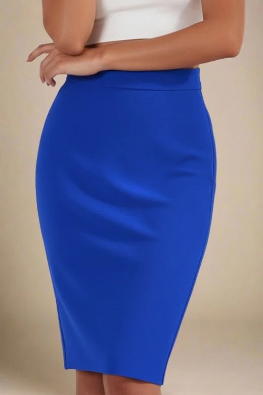 Pencil High Waist Bandage Knee Length Skirt - Royal Blue - Image 4