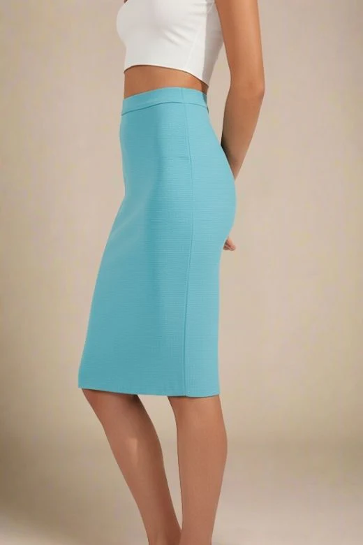 Pencil High Waist Bandage Knee Length Skirt - Sky Blue - Image 2