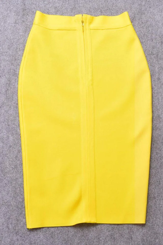Pencil High Waist Bandage Knee Length Skirt - Sun Yellow - Image 10
