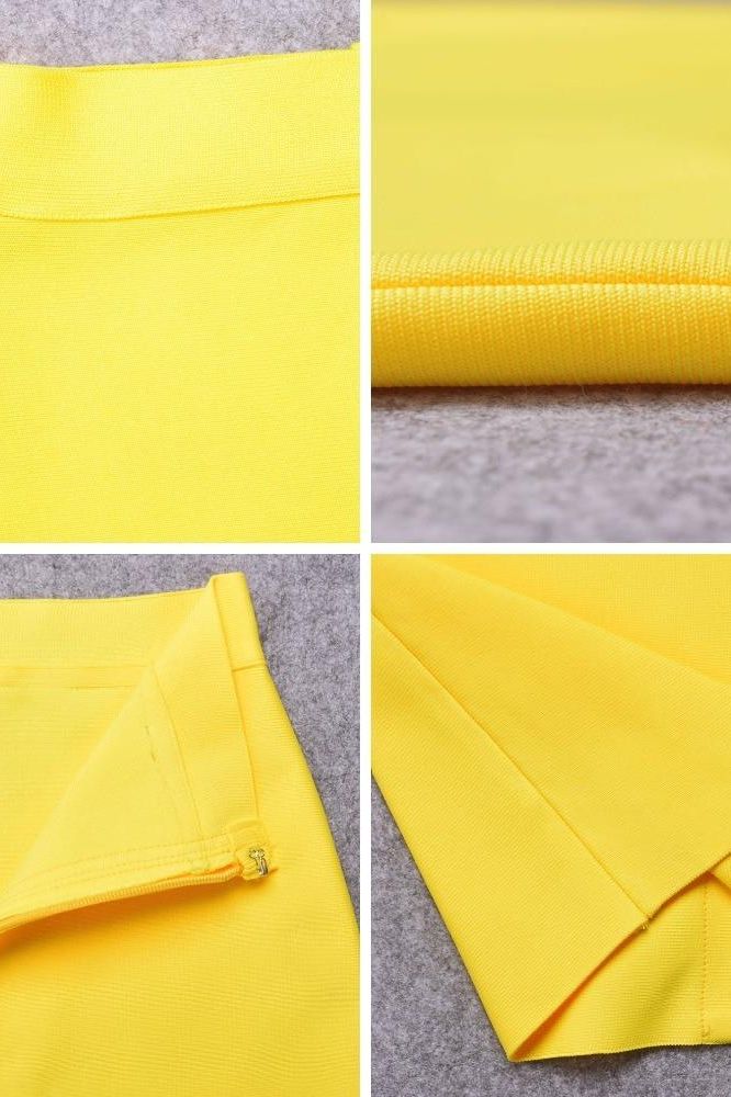 Pencil High Waist Bandage Knee Length Skirt - Sun Yellow - Image 11