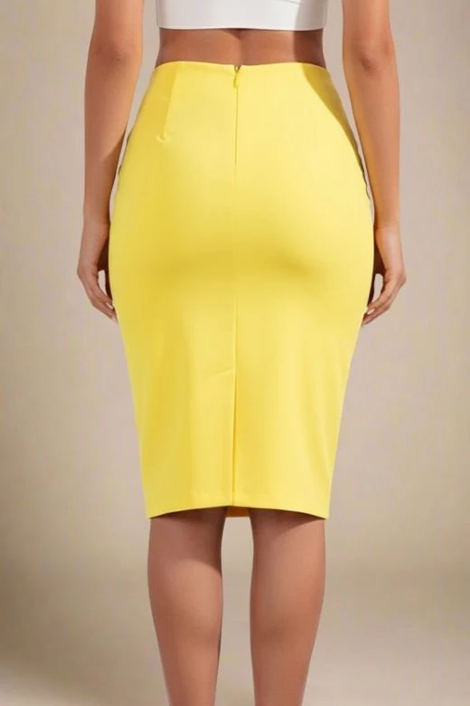 Pencil High Waist Bandage Knee Length Skirt - Sun Yellow - Image 3
