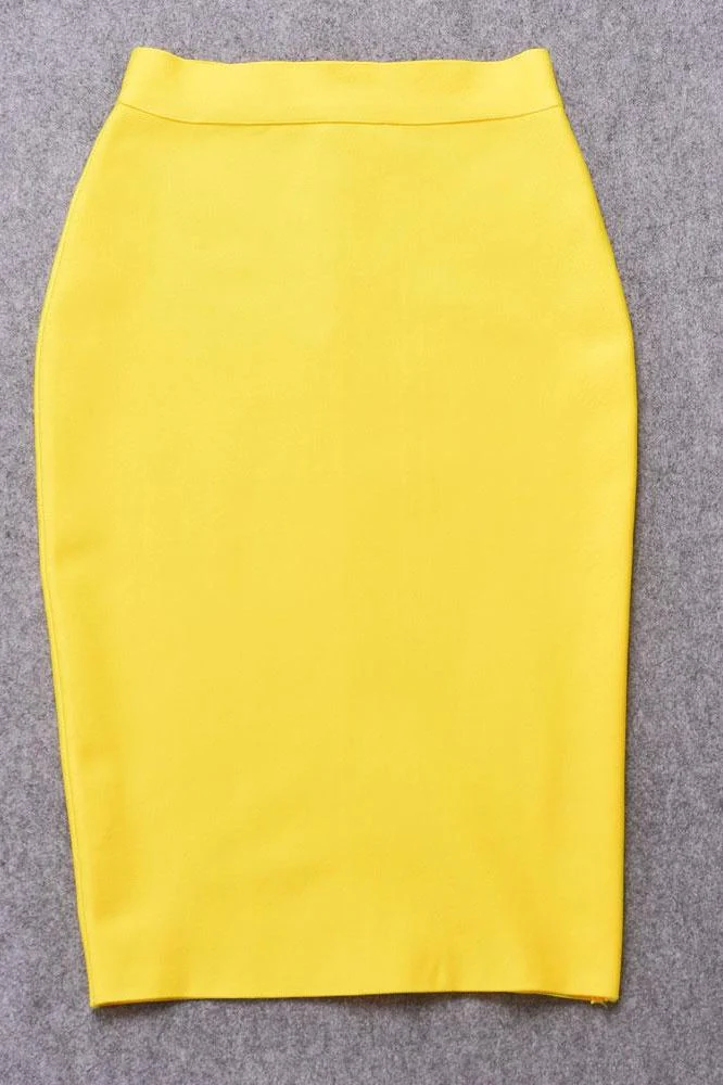 Pencil High Waist Bandage Knee Length Skirt - Sun Yellow - Image 9
