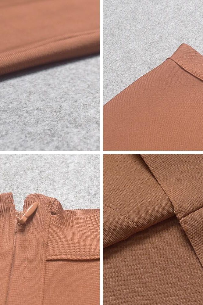 Pencil High Waist Bandage Knee Length Skirt - Tan Brown - Image 10
