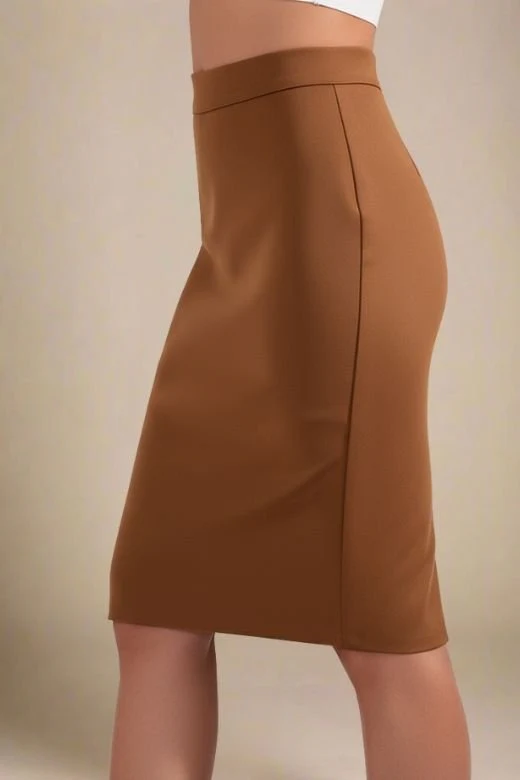 Pencil High Waist Bandage Knee Length Skirt - Tan Brown - Image 3