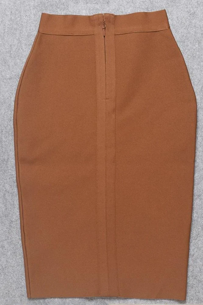 Pencil High Waist Bandage Knee Length Skirt - Tan Brown - Image 9