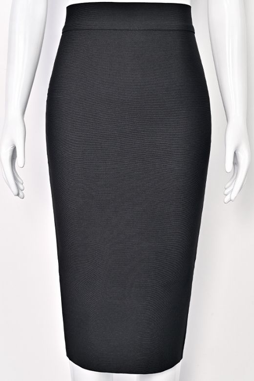 Pencil High Waist Bandage Midi Skirt - Classic Black - Image 7