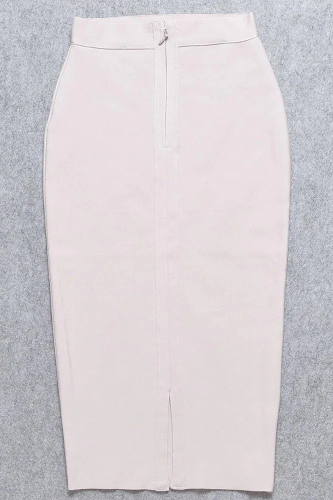 Pencil High Waist Bandage Midi Skirt - Cream - Image 12