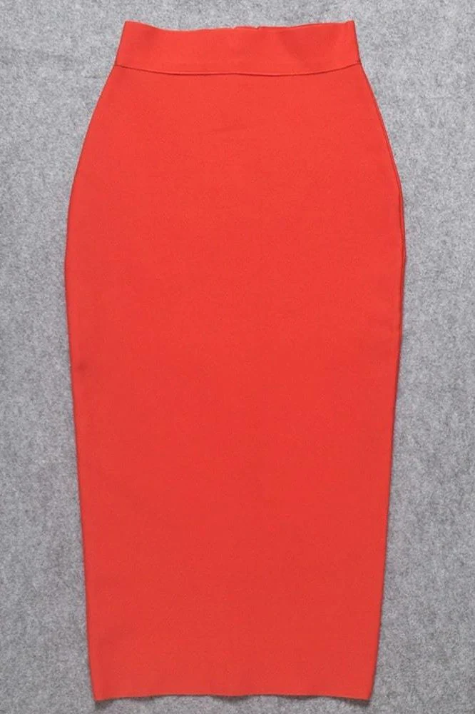 Pencil High Waist Bandage Midi Skirt - Lipstick Red - Image 11