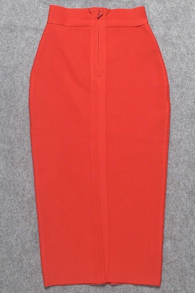 Pencil High Waist Bandage Midi Skirt - Lipstick Red - Image 12