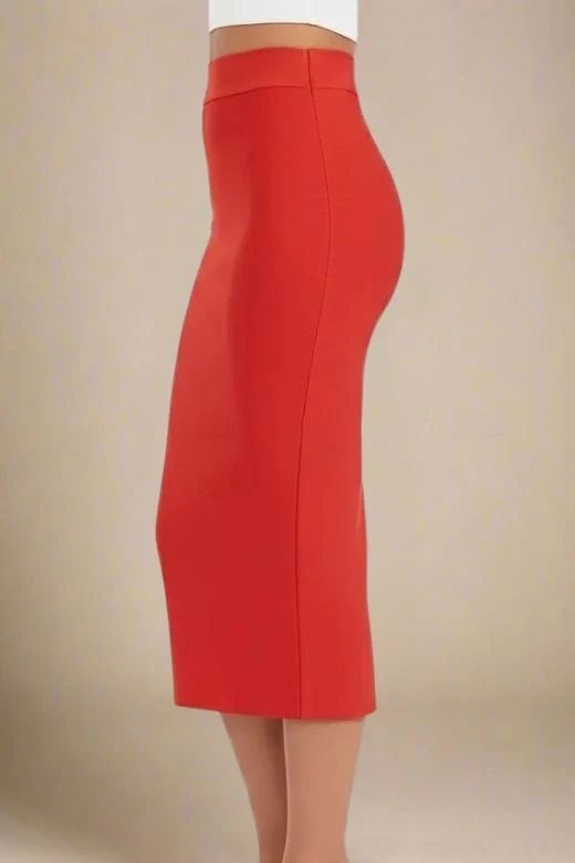 Pencil High Waist Bandage Midi Skirt - Lipstick Red - Image 3