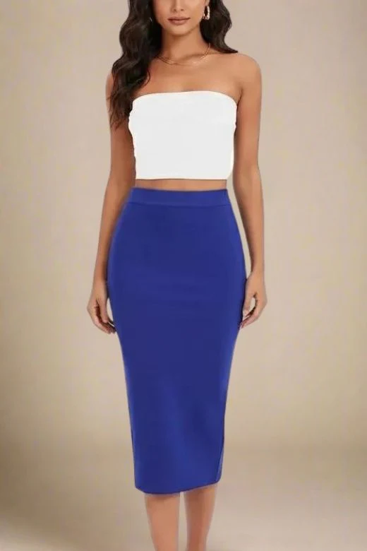 Pencil High Waist Bandage Midi Skirt - Navy Blue