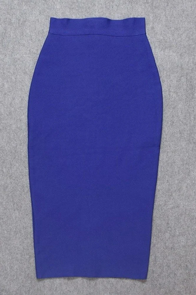 Pencil High Waist Bandage Midi Skirt - Navy Blue - Image 11