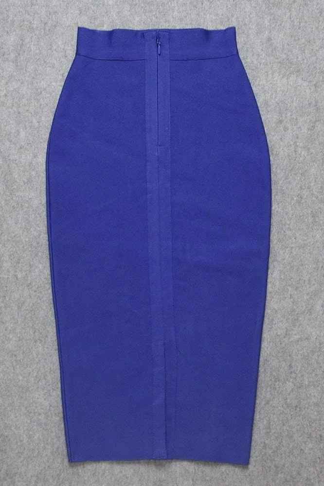 Pencil High Waist Bandage Midi Skirt - Navy Blue - Image 12