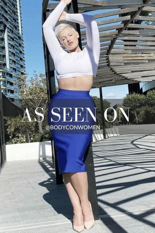 Pencil High Waist Bandage Midi Skirt - Navy Blue - Image 13
