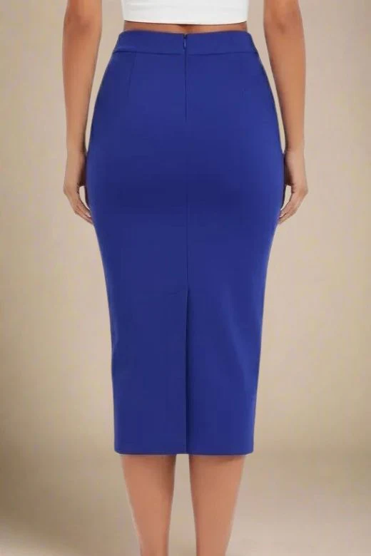 Pencil High Waist Bandage Midi Skirt - Navy Blue - Image 2