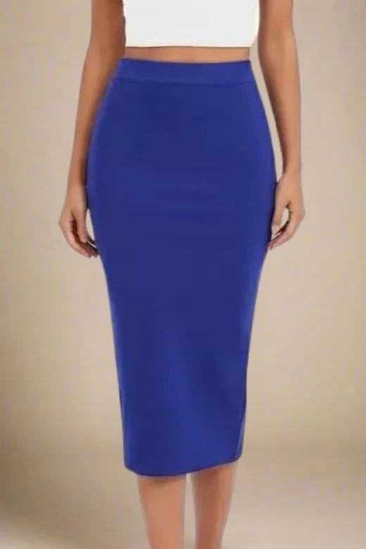 Pencil High Waist Bandage Midi Skirt - Navy Blue - Image 4
