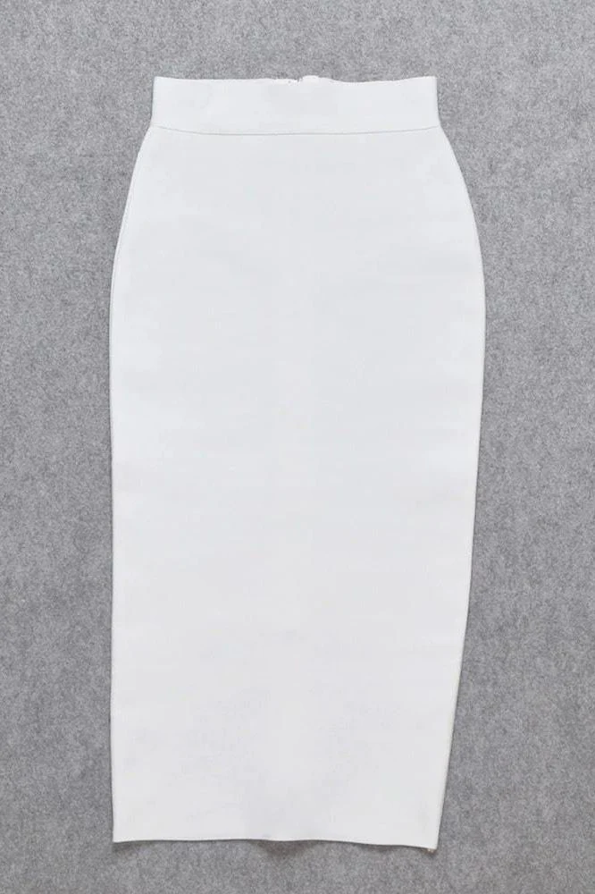 Pencil High Waist Bandage Midi Skirt - White Pearl - Image 7