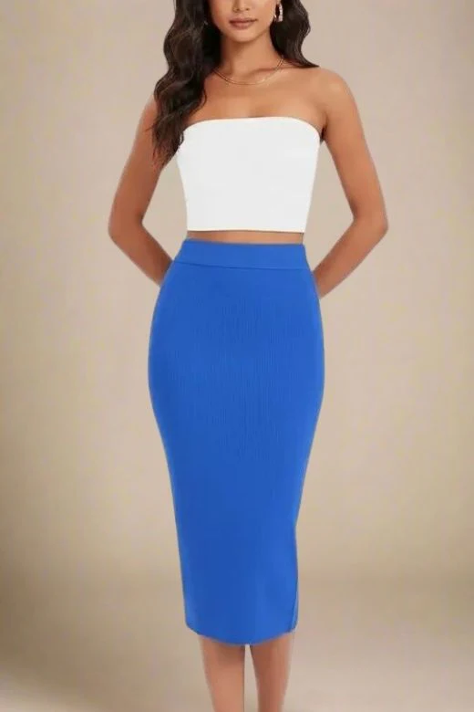 Pencil High Waist Bandage Midi Skirt - Royal Blue